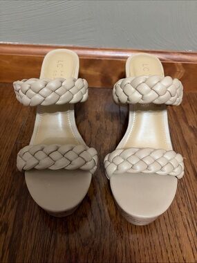 LC Lauren Conrad Cream Braided Double-Strap Slide Heels